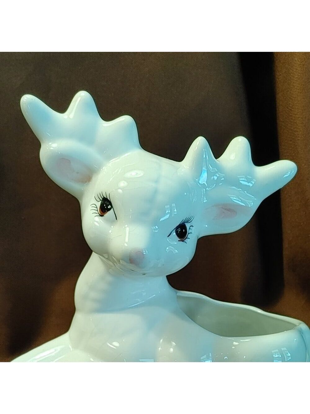 Vintage Ceramic Quilted White Deer Reindeer Planter Vase - Picture 7 of 10